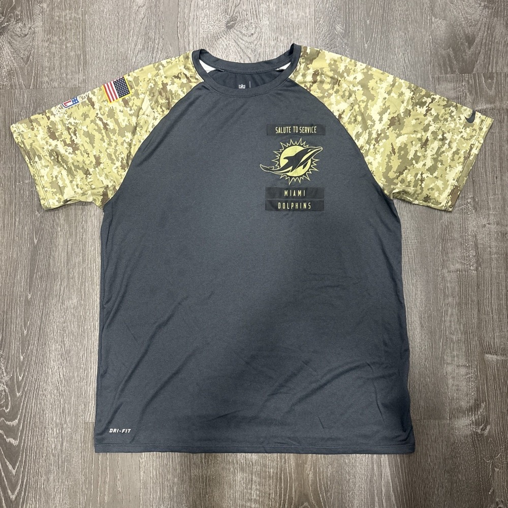 Nike Miami Dolphins T Shirt Gray XL Salute To Service On Field NFL Football Camo